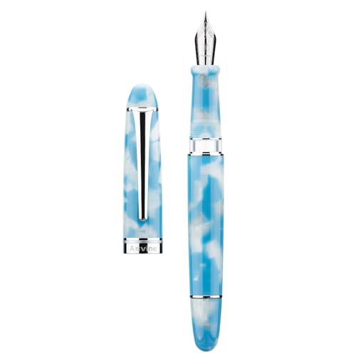 Asvine P50 Kolbenfüllhalter, himmelblaues Harz, extra feine Feder, goldfarbene Zierteile, glatte Schreibkollektion, mit Stifteetui, Geschenk-Set, 1 stück (1er Pack) von Asvine