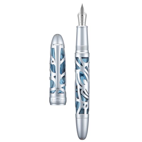 Asvine P80 Kolbenfüllfederhalter, mittlere Feder, Spinnen-Skelett, transparentes grau-blaues Acryl-Stiftetui und Schraubenschlüssel-Set, 1 stück (1er Pack) von Asvine