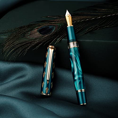 Hongdian N7 Blue Peacock Resin Kolbenfüllhalter, Iridium Extra feine Feder Klassischer Stift, glattes Schreiben Stift mit Metallbox von Asvine