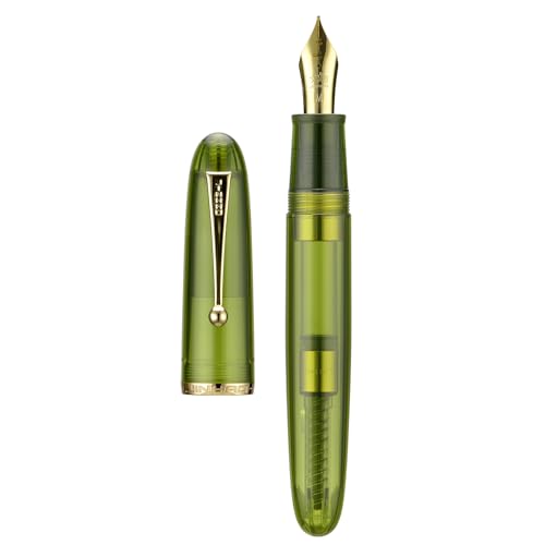 Asvine, Jinhao 9019 Füllfederhalter, Dadao Serie #8 Heartbeat mittlere Feder, grüner transparenter Acrylschaft mit goldenem Clip, großer Schreibstift von Asvine
