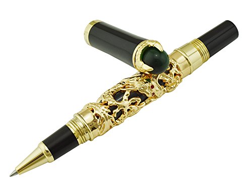Jinhao Rollerball Pen, Golden Chinese Ming Dynasty Emperor Style Dragon Play Pearl, Kugelschreiber, Green Jade Ball Pocket Pen, Smooth Signature and Calligraphy Pens, Business Pens von Asvine