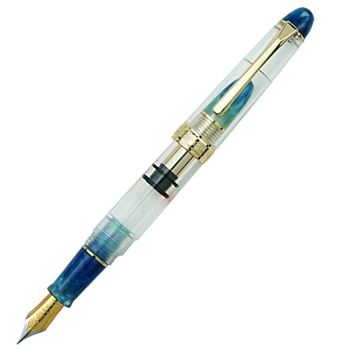 Asvine LORELEI 667 blauer Acryl-Kolbenfüllhalter, Iridium, extra feine Spitze, Tintenkonverter, transparenter Schreibstift von Asvine