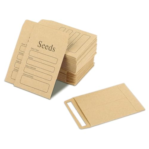 Asyduey 100 Stück Samenumschläge Kunststoffumschläge 3,54 X 2,36 Braunes Kraftpapier Samenpakete Umschläge Wiederverschließbare Selbstklebende Samenpakete von Asyduey