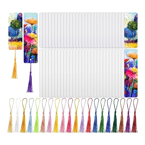 Asyduey 80 StüCk Sublimations-Leere Lesezeichen mit WäRmeüBertragung DIY Sublimations-Lesezeichen mit Loch und 80 StüCk Bunten Quasten von Asyduey