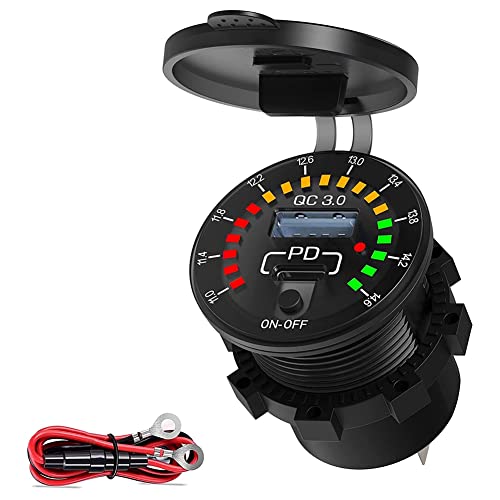 Asyduey SchnellladegeräT mit 18-W-Typ-C-PD-Buchse und Wasserdichtem LED-Voltmeter-Schaltnetzschalter für Auto-Boots- Asyduey SchnellladegeräT mit 18-W-Typ-C-PD-Buchse und Wasserdichtem LED-Voltmeter-Schaltnetzschalter für Auto-Boots- von Asyduey