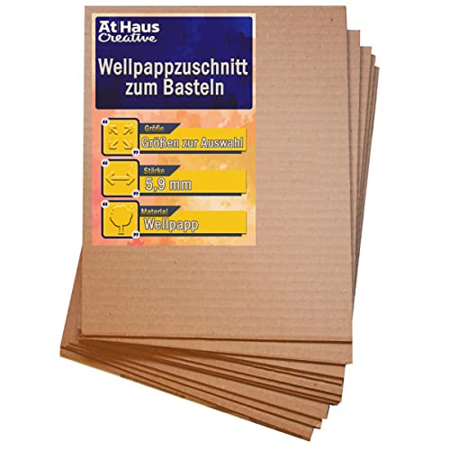 AtHaus Wellpappzuschnitt zum Basteln - A3 42 x 30 cm - 5,9mm Dick - (100 Stück) 2-wellig Kraftkarton, Wellpappe, für den Versand, Verpackung, Kunst und Basteln von AtHaus