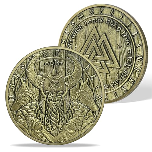 AtSKnSK Odin Münze Wikinger Valknut Münze Wikinger Odin Knoten Herausforderung Münze Geschenk Wikinger Wolf Chip Medaillon Nordische Mythologie Amulett für Männer (Odin Coin) von AtSKnSK