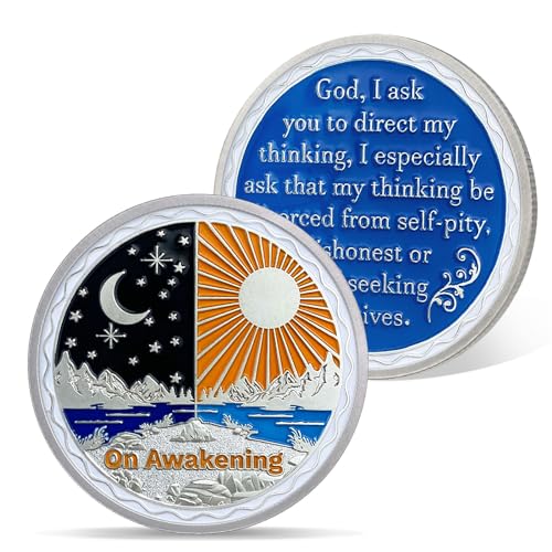 AtSKnSK On Awakening Nüchternheitsmünze AA-Medaillon Anonyme Alkoholiker Chip Sonne und Mond Münze Genesungsgeschenke für Damen Männer (On Awakening Sobriety Coin) von AtSKnSK