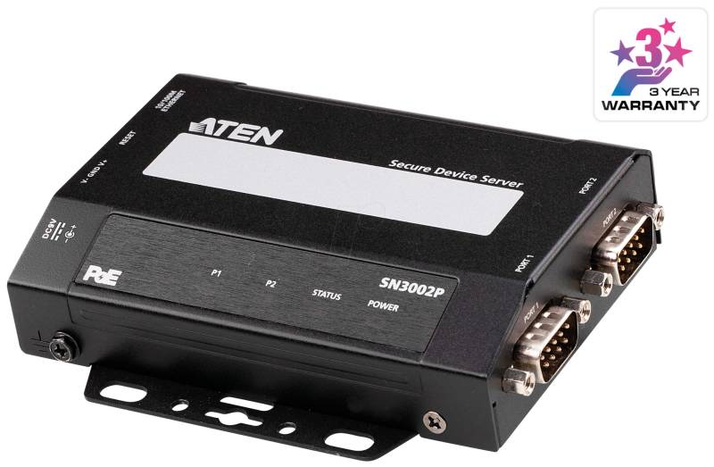ATEN SN3002P - Geräteserver, 1x RJ45, 2x RS-232, PoE von Aten