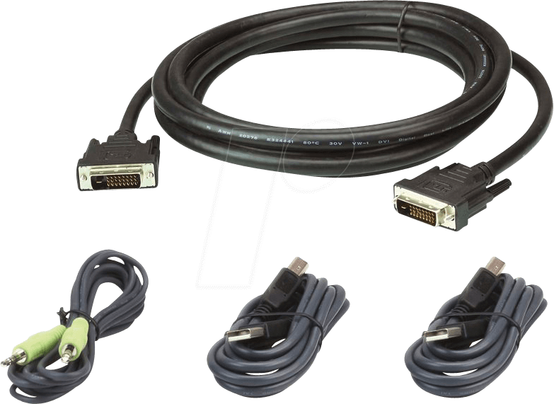 Aten 3 M USB DVI-D Dual Link Secure KVM Kabel-Set - 3 m - DVI-D - Schwarz - USB Type A - 3.5 mm - DVI-D - USB Type B - 3.5 mm - DVI-D - Männlich (2L-7D03UDX4) von Aten