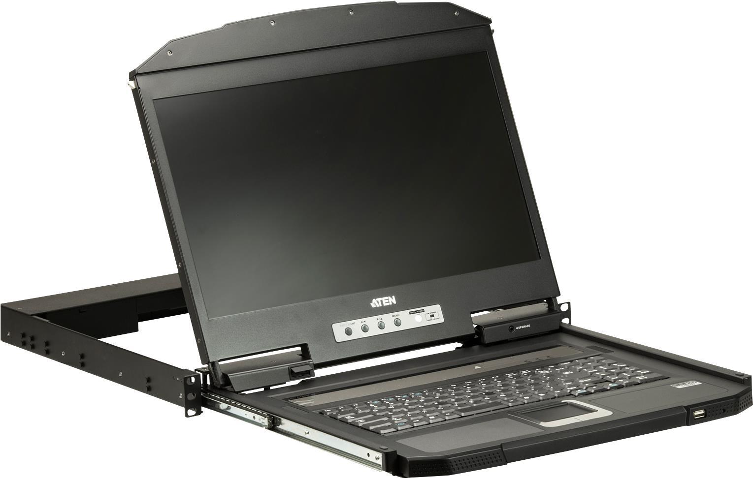Aten CL3700NW. Bildschirmdiagonale: 47 cm (18.5 ), Bildschirmauflösung: 1920 x 1080 Pixel, Helligkeit: 350 cd/m². Tastatur Porttyp: USB, Maus-Porttyp: USB, Video Porttyp: HDMI. Netzteiltyp: AC, Netzteil Eingansgsspannung: 100 - 240 V, Netzteilfrequenz: 50/60 Hz. Breite: 477 mm, Höhe: 42,8 mm, Tiefe: 480,6 mm. Mitgelieferte Kabel: AC, HDMI, USB (CL3700NW-UK) von Aten