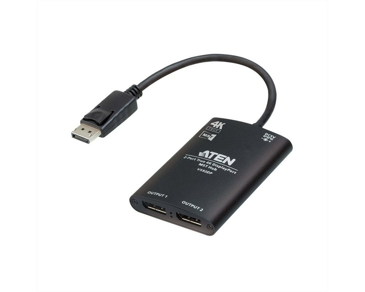 Aten VS92DP 2-Port True 4K DisplayPort Splitter mit MST Hub Audio- & Video-Adapter, 15.0 cm von Aten