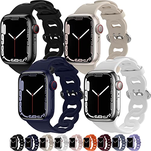 Atenzol Apple Watch Armbänder, Schwarz, Mitternachtsblau, Sternenlicht, Weiß, 4 Packungen, 38 mm, 40 mm, 41 mm von Atenzol