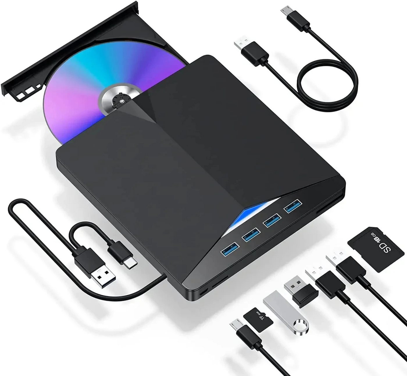 Athlix 7 in 1 Laufwerk Extern DVD RW CD Brenner Leser Optisches Laufwerk Disc-Laufwerk (USB-Flash-Laufwerk (Unterstützt DVD-RW, CD, DVD, VCD, SATA, USB 3.0) von Athlix