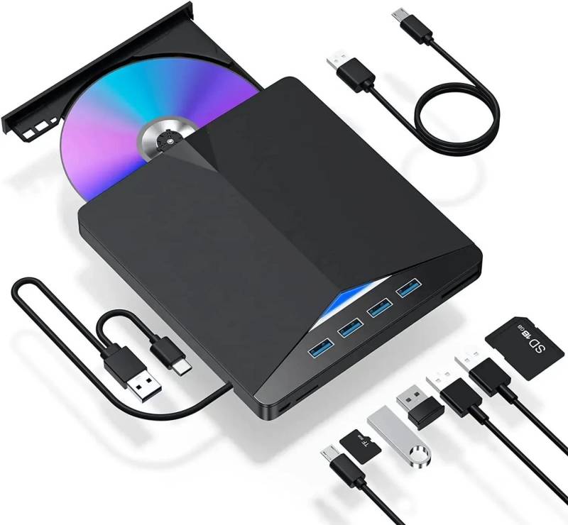 Athlix 7 in 1 Laufwerk Extern DVD RW CD Brenner Leser Optisches Laufwerk Disc-Laufwerk (USB-Flash-Laufwerk (Unterstützt DVD-RW, CD, DVD, VCD, SATA, USB 3.0) von Athlix