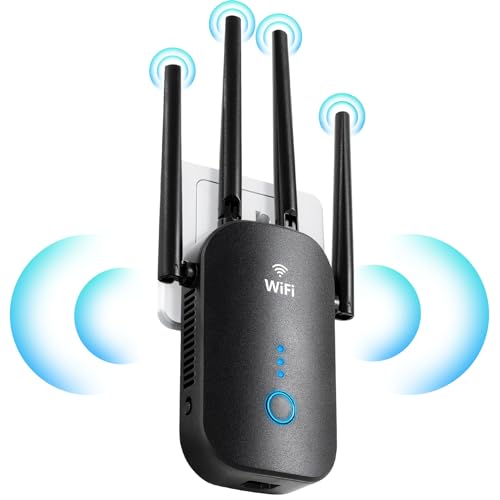 Athoasis WLAN-Repeater 1200Mbps Leistungsstarker WLAN-Repeater für Zuhause, Dualband 5,8 GHz & 2,4 GHz WiFi Extender mit LAN-Port, WPS, 4 x 3 dBi Antenne, WiFi-Verstärker unterstützt von Athoasis