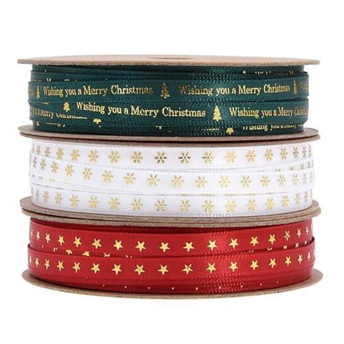 Band für Geschenkverpackungen, 10 Yards Ripsband for Weihnachten, Geschenkband, weihnachtliches Thema, Verpackungsbänder, Polyester-Satinband, Weihnachtsband, festliches Band for Geschenkverpackungen von AthuAh