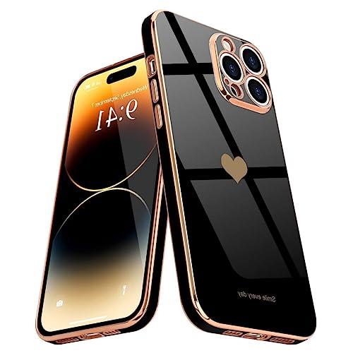 Atiyoo iPhone 14 Pro Hülle, weiche flüssige Silikonhülle mit goldenem Herzmuster, hybride stoßfeste und sturzsichere Silikonhülle, schlanke Silikon-Schutzhülle für iPhone 14 Pro von Atiyoo