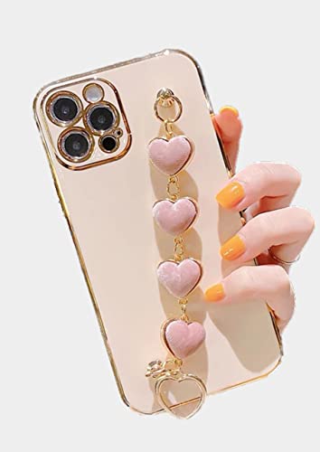 Atlant Vital Handyhülle hülle für iPhone Liebe Herz Stoff Armband Hand Halter Abdeckung für iPhone Luxus Überzogene Gold Galvani (iPhone 13 pro max, Pink) von Atlant Vital