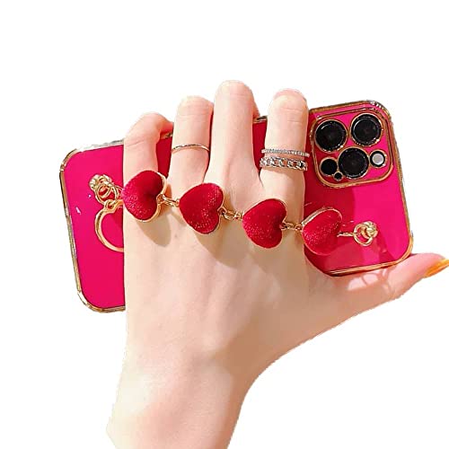 Atlant Vital Handyhülle hülle für iPhone Liebe Herz Stoff Armband Hand Halter Abdeckung für iPhone Luxus Überzogene Gold Galvani (iPhone 13 pro max, Rot) von Atlant Vital