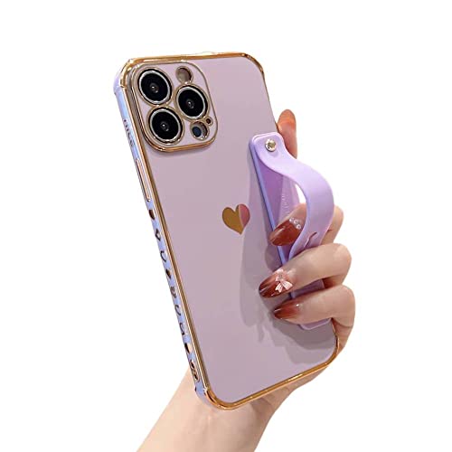 Handyhülle hülle für iPhone Handgelenk Strap Überzug Liebe Herz Handy Fall Für iPhone Stoßfest Zurück Abdeckung (iPhone 13 Pro Max, Lila) von Atlant Vital