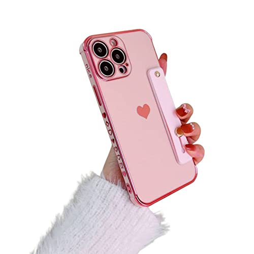 Handyhülle hülle für iPhone Handgelenk Strap Überzug Liebe Herz Handy Fall Für iPhone Stoßfest Zurück Abdeckung (iPhone 13 Pro Max, Rosa) von Atlant Vital