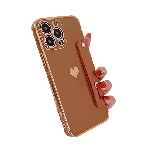 Handyhülle hülle für iPhone Handgelenk Strap Überzug Liebe Herz Handy Fall Für iPhone Stoßfest Zurück Abdeckung (iPhone 14 Pro, Braun) von Atlant Vital