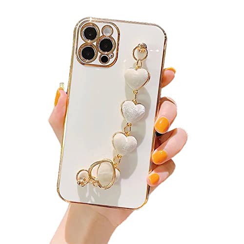 Handyhülle hülle für iPhone Liebe Herz Stoff Armband Hand Halter Abdeckung für iPhone Luxus Überzogene Gold Galvani (Iphone 13 pro max, Weiß) von Atlant Vital
