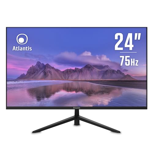 ATLANTIS 24-Zoll-Monitor, 24" VA 75Hz Bildschirm, Full HD 1920x1080, VGA HDMI, FreeSync, Audio/Headset-Ausgang, neigbar, 2ms Reaktionszeit, Kontrast 4000:1, 178/178 Winkel, HDMI-Kabel 1,5m von Atlantis