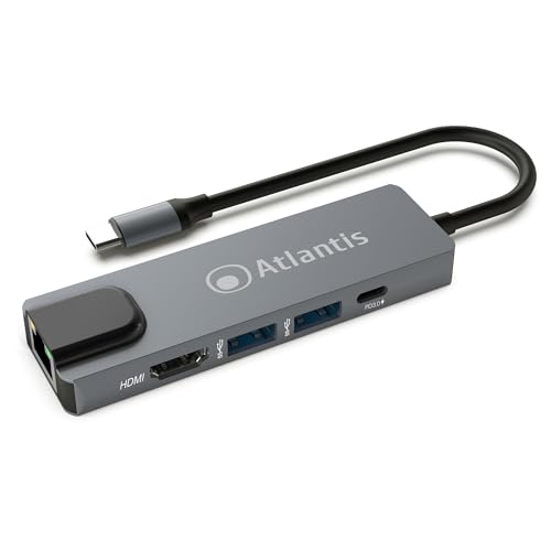ATLANTIS A04-TC_LANHD+PU Mini Dockingstation USB C (Type C) auf HDMI 4K, Ethernet RJ45 Gigabit, 2X USB 3.0, 1x USB C, 1x PD-85W, kompatibel mit Allen Notebooks. von Atlantis