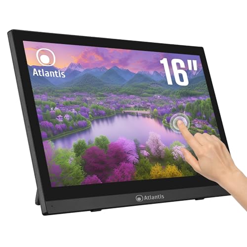 ATLANTIS A05-T16A-VHM 16-Zoll-Touch-Monitor, 16-Zoll-Bildschirm, 10-Touch-Touchscreen, Full HD 1920x1080, HDMI VGA, neigbar 15°-50°, 7H-Schutzglas, Kontrast 800:1, 170/170 Winkel,Vesa 75 von Atlantis