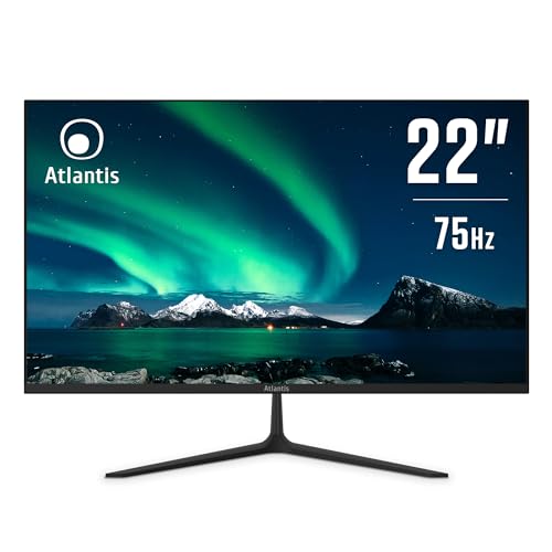 ATLANTIS Monitor 22 Zoll, 22" VA 75Hz Bildschirm, Full HD 1920x1080, VGA HDMI, FreeSync, neigbar, 5ms Reaktionszeit, Kontrast 3000:1, 178/178 Winkel, HDMI Kabel 1.5m von Atlantis