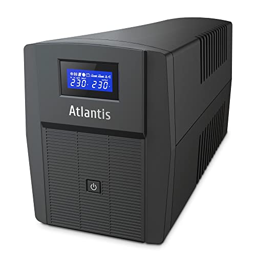 Atlantis A03-HP1503 Unterbrechungsfreie Sinuswelle 1200VA 720W Line Interactive, LCD-Display, USB-HID-Anschluss, 3 IEC Ausgänge + 2 Schuko-Steckdosen + Alim-Kabel, 2 Akkus 12V-7Ah, Schutz RJ45 von Atlantis
