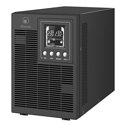 Atlantis A03-OP1502P PRO UPS OnLine USV Server Doppelwandler Reine Sinuswelle 1500VA 1350W, Tower, LCD-Display, USB, RS-232 seriell, 4 IEC-Ausgänge, SNMP-Steckplatz, 3x12V-9Ah von Atlantis