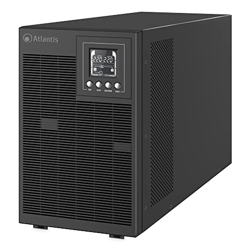 Atlantis A03-OP3002P PRO UPS OnLine USV-Server Doppelwandlung Reine Sinuswelle 3000 VA 2700 W, Tower-Display LCD, USB, RS-232 seriell, 4 IEC-Ausgänge, SNMP-Steckplatz, 6 x 12 V-9 Ah von Atlantis