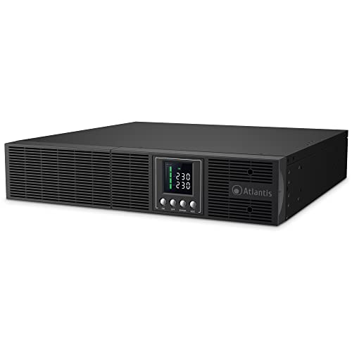 Atlantis A03-OP3002P-RC PRO USV OnLine Unterbrechungsfreie Stromversorgung, Doppelwandlung, reine Sinuswelle, 3000 VA, 2700 W, Server-RACK, LCD-Display, USB RS-232 seriell 8 IEC-Ausgänge 6 x 12 V-9 Ah von Atlantis