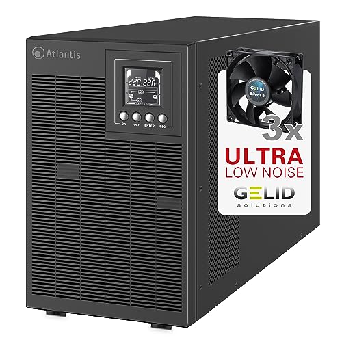 Atlantis A03-OP3002XLN UPS OnLine 75% leiser unterbrechungsfreier Server Doppelwandler Reine Sinuswelle 3000VA 2100W, Low Noise Gelid Lüfter 31,3 dbA, USB, 4 IEC, Steckplatz, 6x12V-9Ah von Atlantis