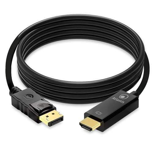 Atlantis A04-DP_HDMI-18 Display-Port (DP) auf HDMI, 4K 1080p 60 Hz Stecker auf Buchse verbinden PC/Notebook/MAC mit DisplayPort zu Monitor-Ausgang, Projektor mit HDMI-Eingang. Kabel 1,8 m. von Atlantis