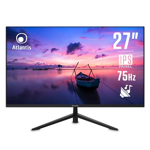 Atlantis Monitor 27 Zoll, 27" IPS 75Hz Bildschirm, Full HD 1920x1080, VGA HDMI, MULTIMEDIAL, FreeSync, Audio/Headset Ausgang, Kippbar, 5ms Reaktionszeit, Kontrast 1000:1,Winkel 178/178,HDMI Kabel 1.5m von Atlantis