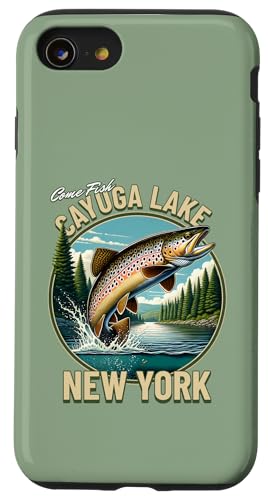 Cayuga See Forellenangeln - Upstate New York Cabin Style Hülle für iPhone SE (2020) / 7 / 8 von Atomic Gorilla