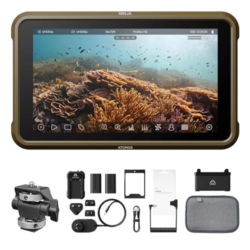 Atomos Ninja 5,2 Zoll 4K-HDMI-Aufnahme-Monitor mit Atomos 5 Zoll Zubehör-Kit (Version II) für ausgewählte Shinobi- und Ninja-Monitore, schwenk- und neigungsverstellbare Monitorhalterungs-Bundle-Set von Atomos