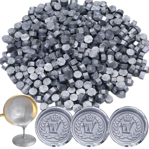 300 Stück Siegelwachs, Siegelwachs Perlen achteckiges Wachssiegel-Set für Einladungen, Karten, Umschläge, Weinpakete, Geschenkverpackungen (silbrig) von Atopbb