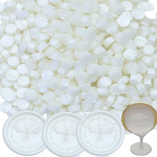 Sealing Wax Beads white, Pearl White Wax Seal Beads, 600Pcs White Wax Sealing Beads for Wax Seal Stamp, Wax Seal Beads Kit Perfect for Wedding Invitations, Christmas Envelopes (Perlweiß) von Atopbb