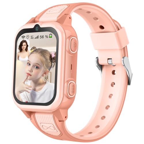 Smartwatch Kinder GPS mit 4G WLAN Uhr Telefon Kindersicherung Videoanrufen Wasserdicht SOS SMS Klassenzimmermodus Ablehnen Unbekannter Anrufe Wecker Musik Video-Player für Jungen Mädchen (Rosa) von Atopment