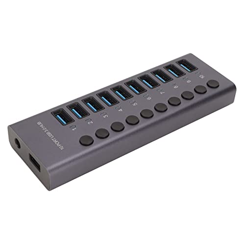 Atyhao Powered USB Hub, 100‑240 V 10 Port USB 3.0 Hub Hochstromausgang für Kartenleser (EU-Stecker) von Atyhao