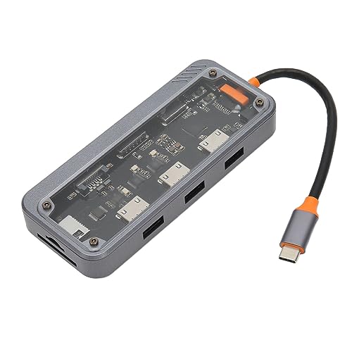 Multiport-Adapter, Hub, Speicherkartenleser, USB 3.0 2.0, Plug-and-Play-Netzwerk, RJ45, Transparente Hülle, PD-Aufladung für -Laptops (10-in-1-Gigabit-Ethernet-Port) von Atyhao
