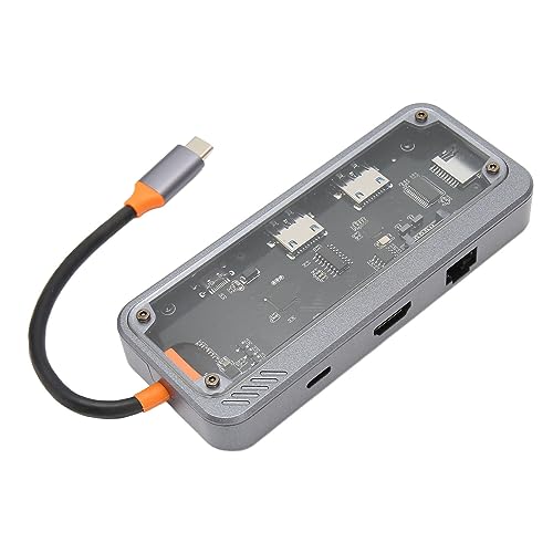 Multiport-Adapter, Hub, Speicherkartenleser, USB 3.0 2.0, Plug-and-Play-Netzwerk, RJ45, Transparente Hülle, PD-Aufladung für -Laptops (8-in-1-100-M-Netzwerk-Port) von Atyhao