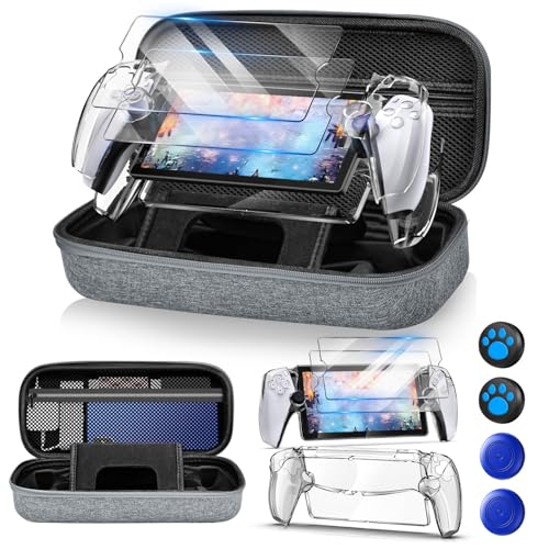 12 in 1 Accessories Set for Playstation Portal, Hard Carrying Case for PS Portal with Clear Skin Case for PS5 Portal, 2 Screen Protector with 4 Thumb Grip, Carbon Black von Auarte