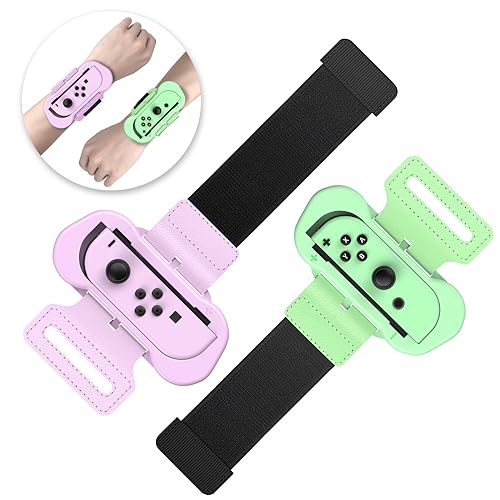 Armbänder für Just Dance 2024 2023 2022 für Zumba Burn It Up - Verstellbarer Elastischer Armband für Nintendo Switch/Switch OLED Tanzspiele, 2 Stück Bänder für Erwachsene und Kinder (Lila & Grün) von Auarte