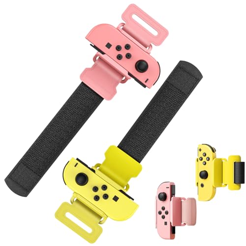 Auarte Armbänder für Just Dance 2025 2024 2023 2022 für Zumba Burn It Up, Verstellbarer Armbänder für Nintendo Switch/Switch OLED Dance, 2 Stück Armband für Erwachsene Kinder (Rosa & Gelb) von Auarte
